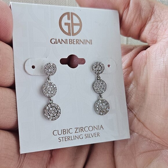 Giani Bernini Women 3 Step Drop Earrings Sterling Silver Cubic Zirconia $90 - Picture 3 of 11
